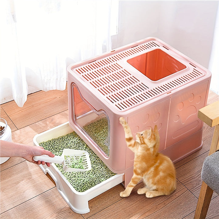 Odor-Control Cat Litter Box with Tray & Scoop