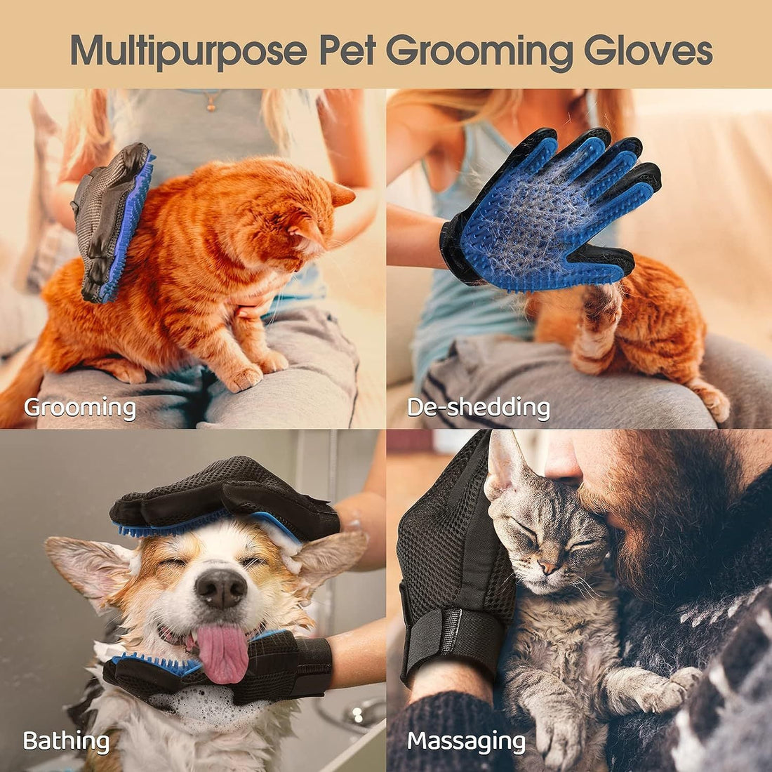 Pet Grooming Brush and Hair Remover Gloves