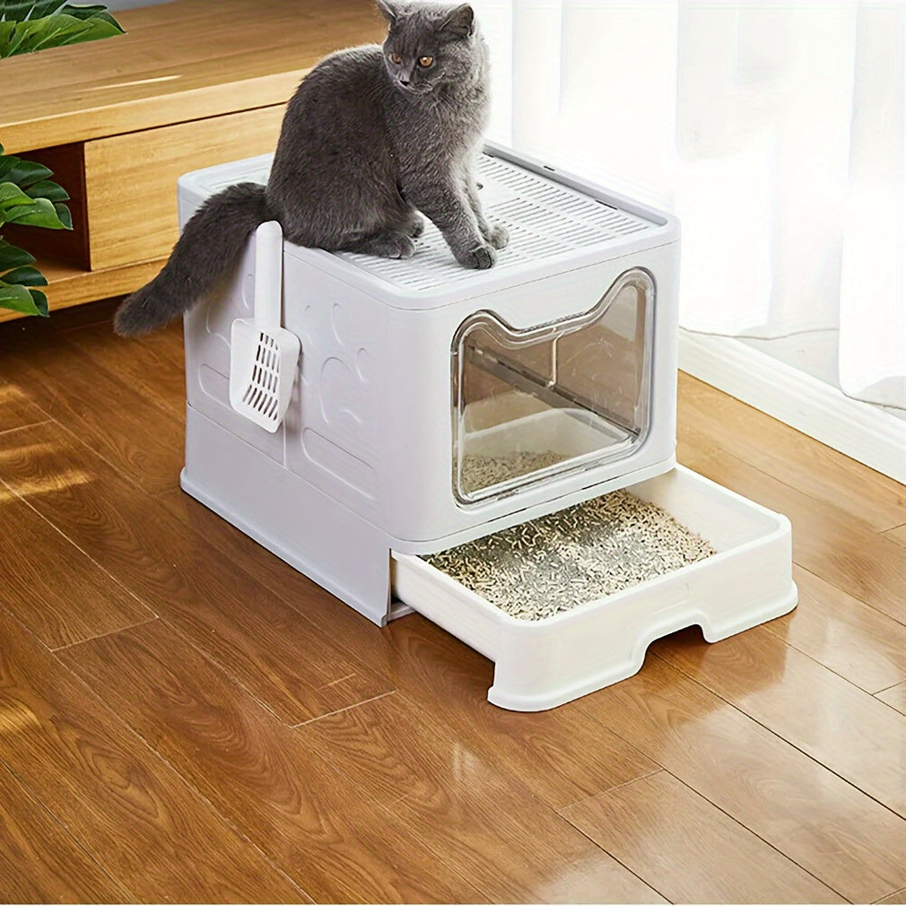 Odor-Control Cat Litter Box with Tray & Scoop